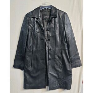 Wilson Leather Nora Button Down Leather Trench Coat  Women's  M Black Y2K